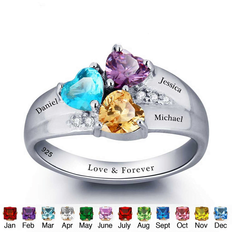 Personalized 925 Sterling Silver Triple Birthstone Ring – BlazeMall